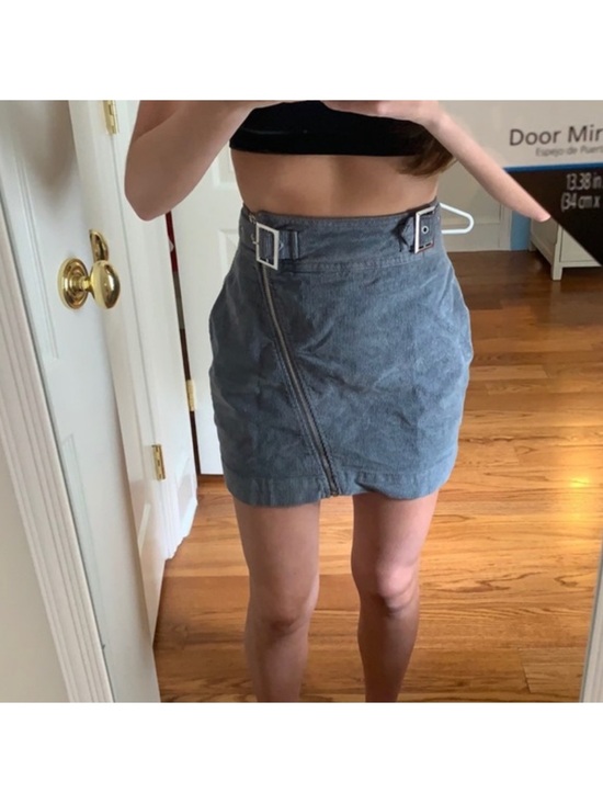 Urban Outfitters Dresses & Skirts - Urban Outfitters blue corduroy mini skirt silver buckles zipper asymmetrical